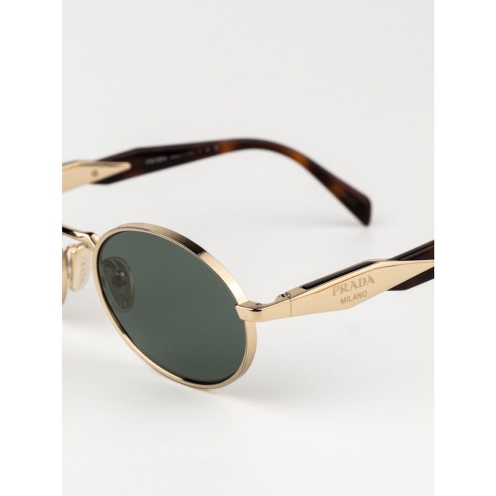 NEW Prada PR65ZS ZVN70L Pale Gold Dark Green Oval Metal Unisex Sunglasses - Picture 7 of 13